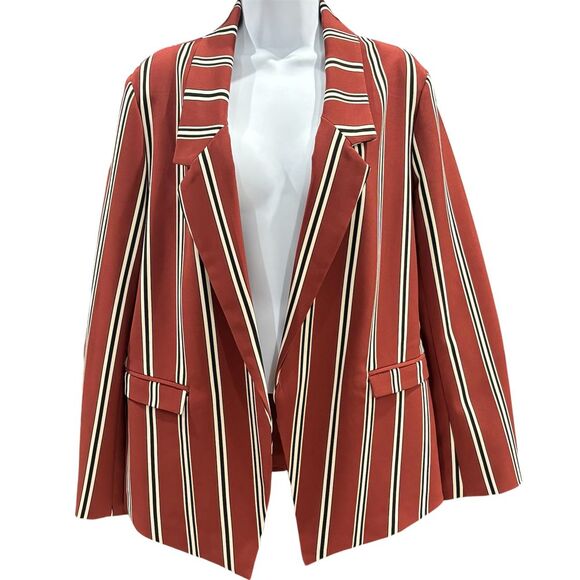 New York & Company Jackets & Blazers - New York & Company 7th Avenue Red Brown White Striped Blazer Women L Large